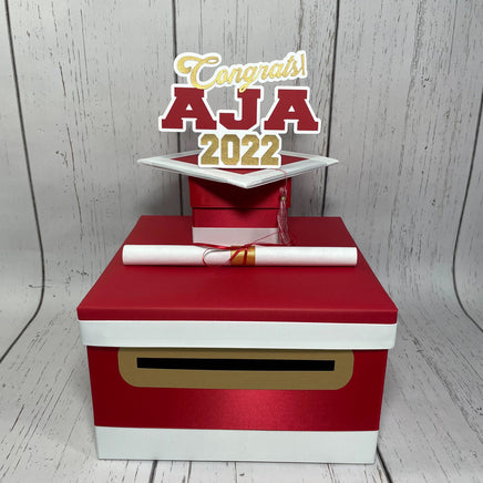 Red, White & Old Gold Graduation Card Box
