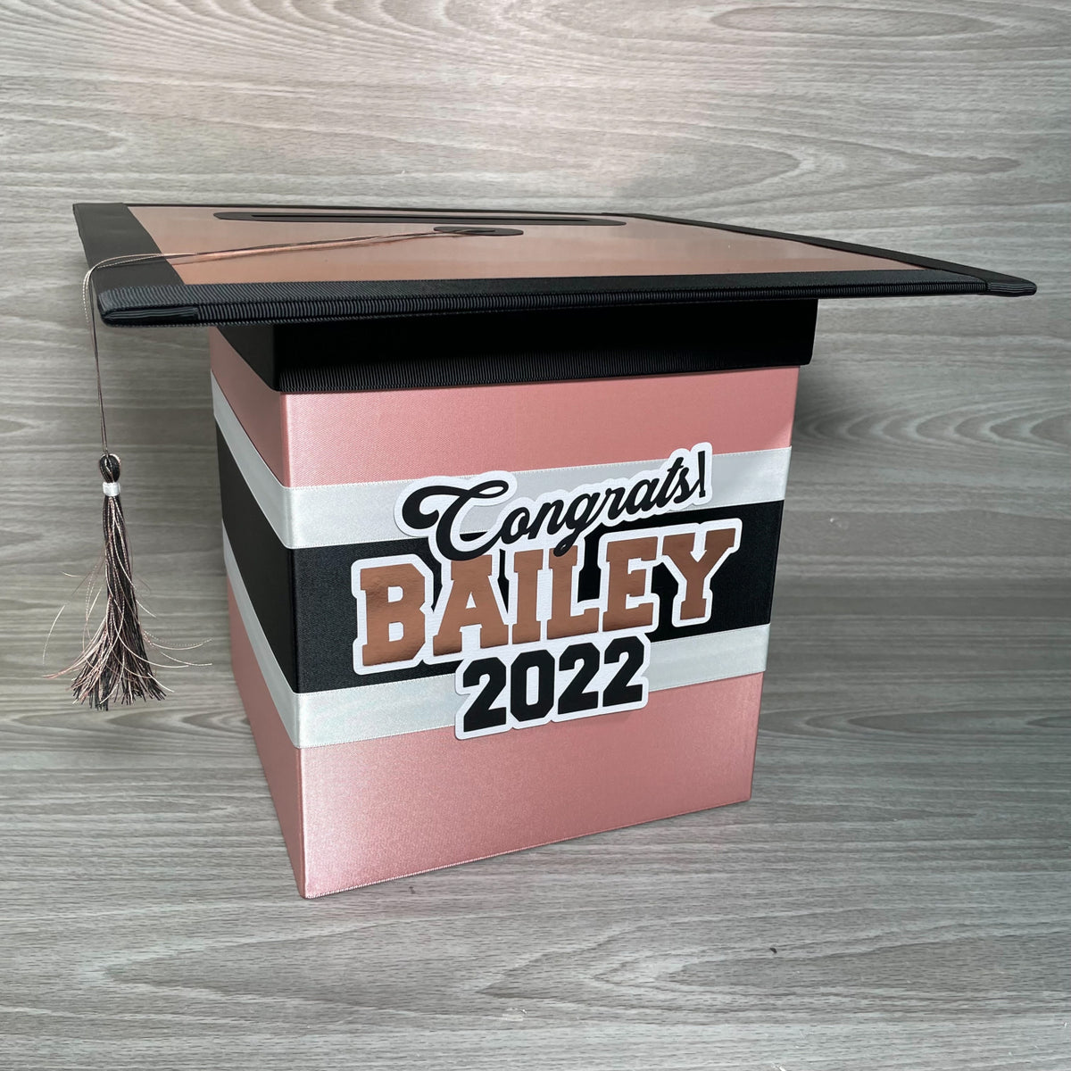 Rose Gold, Black, & White Graduation Card Box