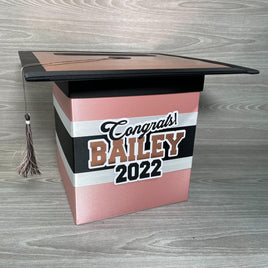 Rose Gold, Black, & White Graduation Card Box