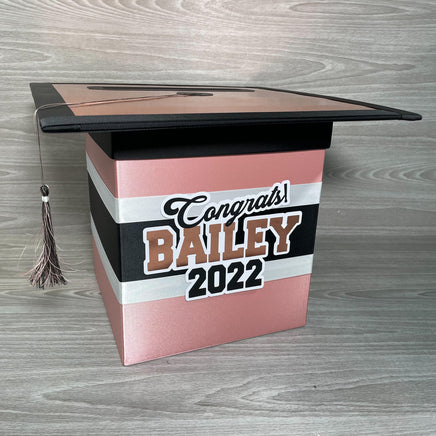 Rose Gold, Black, & White Graduation Card Box