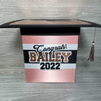 Graduation Cap Card Box - Rose Gold, Black, White 8x8 Style 1