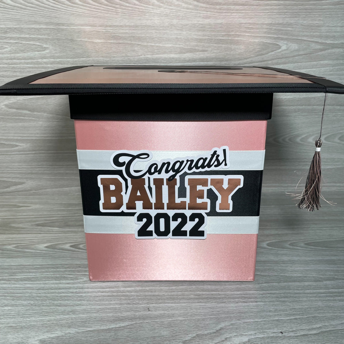 Graduation Cap Card Box - Rose Gold, Black, White 8x8 Style 1