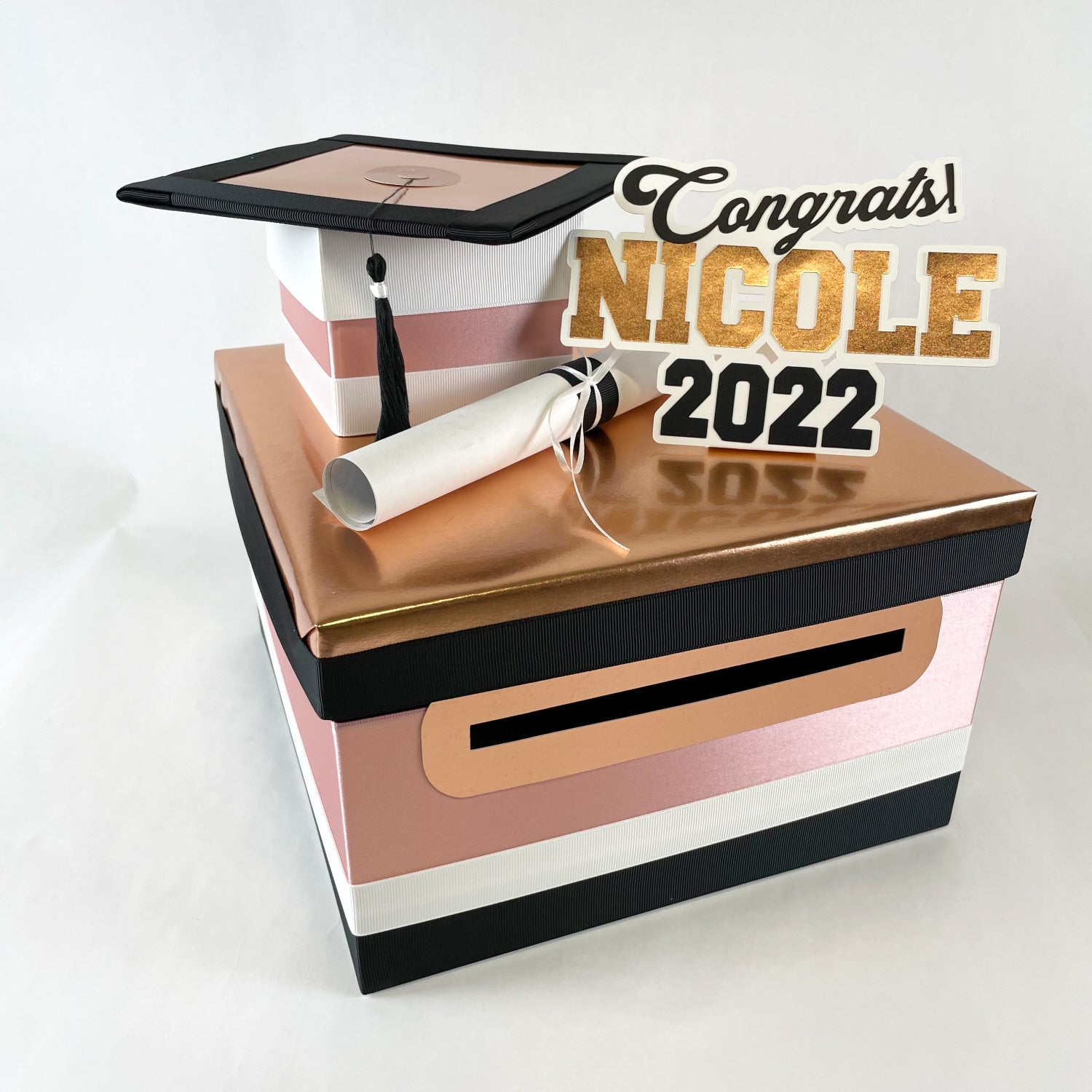 Graduation Card Box - Rose Gold, Black 10x10 Graduation Card Box - Rose Gold, Black 10x10