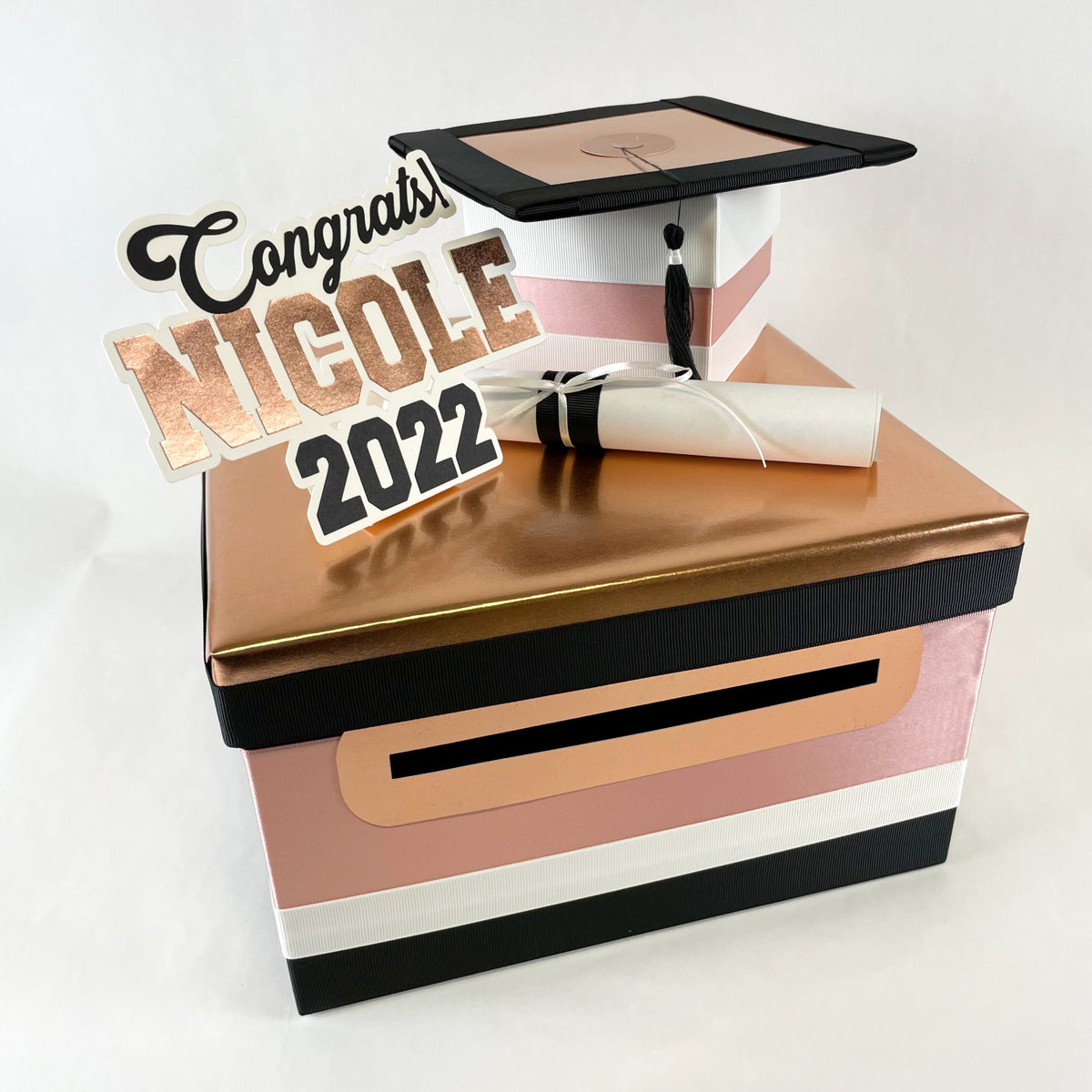 Graduation Card Box - Rose Gold, Black 10x10