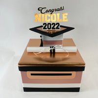 Graduation Card Box - Rose Gold, Black 10x10