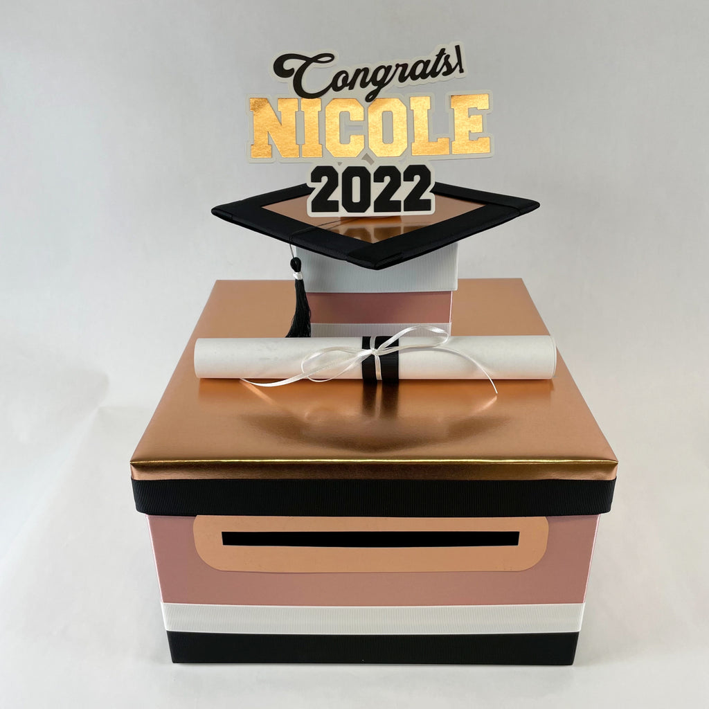 Graduation Card Box - Rose Gold, Black 10x10 | Nepheryn Party
