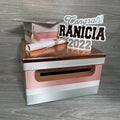 Rose Gold, Silver, & White Graduation Card Box