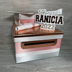 Rose Gold, Silver, & White Graduation Card Box