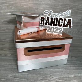 Rose Gold, Silver, & White Graduation Card Box