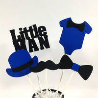 Royal Blue and Black Little Man Centerpiece Sticks
