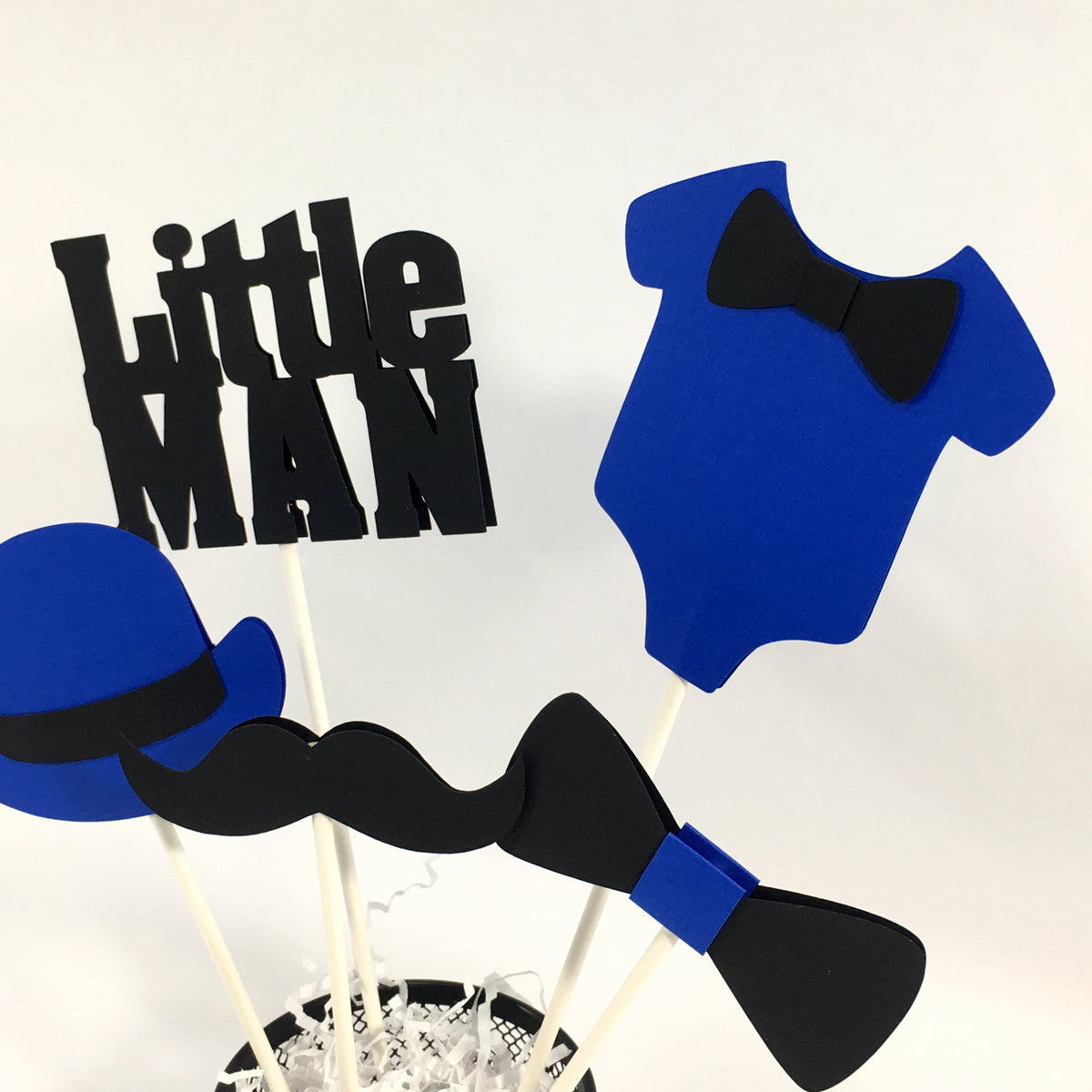 Little Man Centerpiece Sticks - Royal Blue, Black