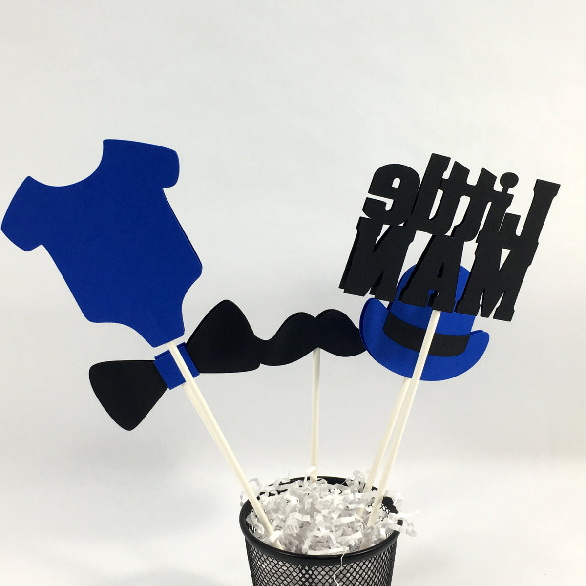 Little Man Centerpiece Sticks - Royal Blue, Black