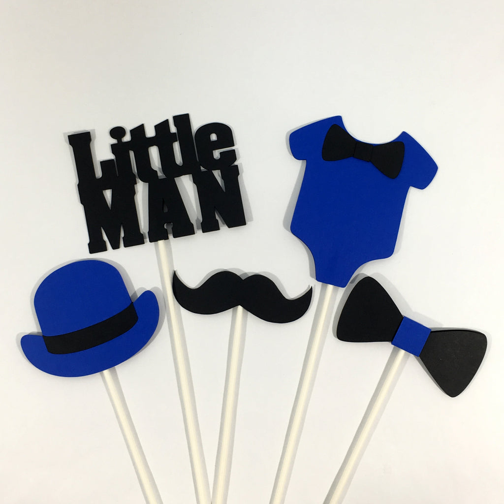 Little Man Centerpiece Sticks - Royal Blue, Black