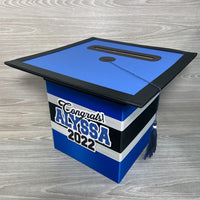 Graduation Cap Card Box - Royal Blue, Black, White 8x8