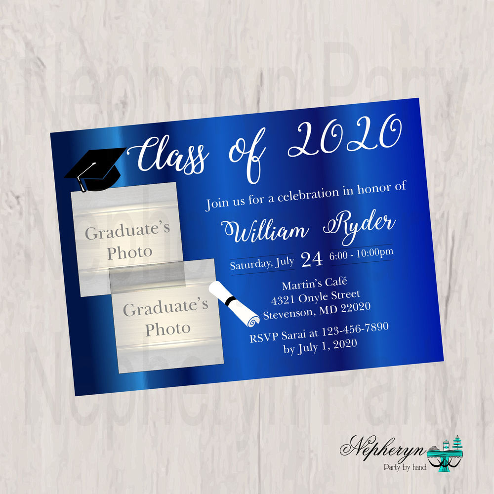 Royal Blue & White Graduation Invite