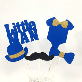 Royal Blue & Gold Little Man Centerpiece Sticks