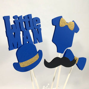 Little Man Centerpiece Sticks - Royal Blue, Gold