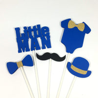 Little Man Centerpiece Sticks - Royal Blue, Gold
