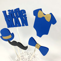 Little Man Centerpiece Sticks - Royal Blue, Gold

