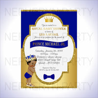 Royal Blue & Gold Little Prince Baby Shower Invite, Curly