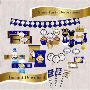 Little Prince Party Decorations, Royal Blue & Gold