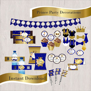 Little Prince Party Decorations, Royal Blue & Gold