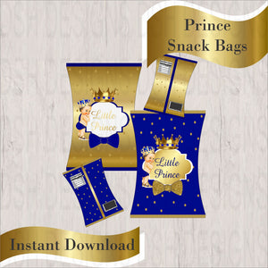 Royal Blue & Gold Little Prince Chip Bags, Brunette