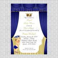Royal Blue and Gold Little Prince Baby Shower Invite, Blonde
