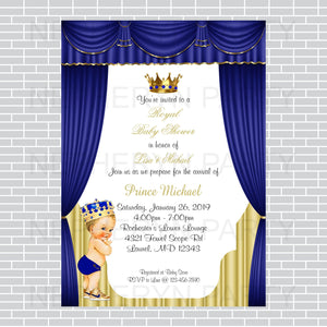 Royal Blue and Gold Little Prince Baby Shower Invite, Blonde