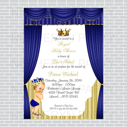 Royal Blue and Gold Little Prince Baby Shower Invite, Blonde