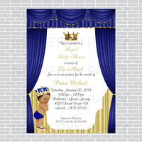 Royal Blue and Gold Little Prince Baby Shower Invite, Brown

