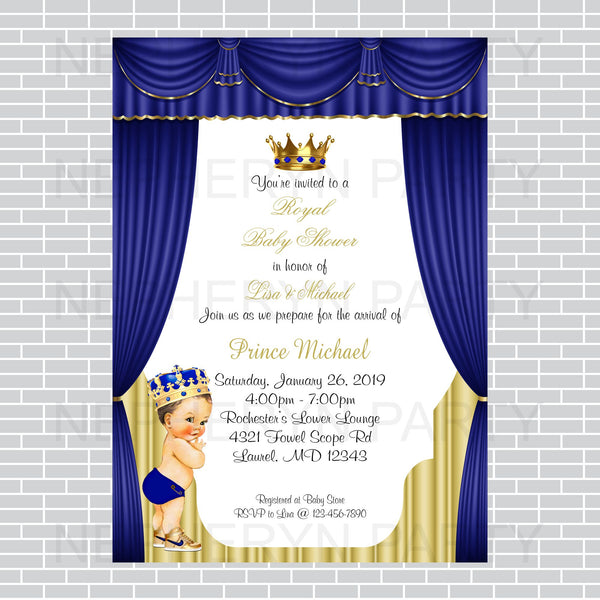 Royal Blue and Gold Little Prince Invite, Brunette