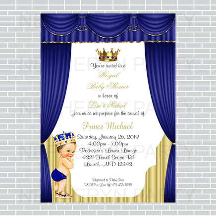 Royal Blue and Gold Little Prince Invite, Brunette