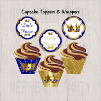 Royal Blue & Gold Little Prince Cupcake Toppers & Wrappers
