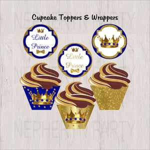 Royal Blue & Gold Little Prince Cupcake Toppers & Wrappers