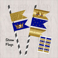 Royal Blue & Gold Little Prince Straw Flags
