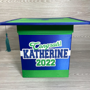 Graduation Cap Card Box - Royal Blue, Kelly Green 8x8