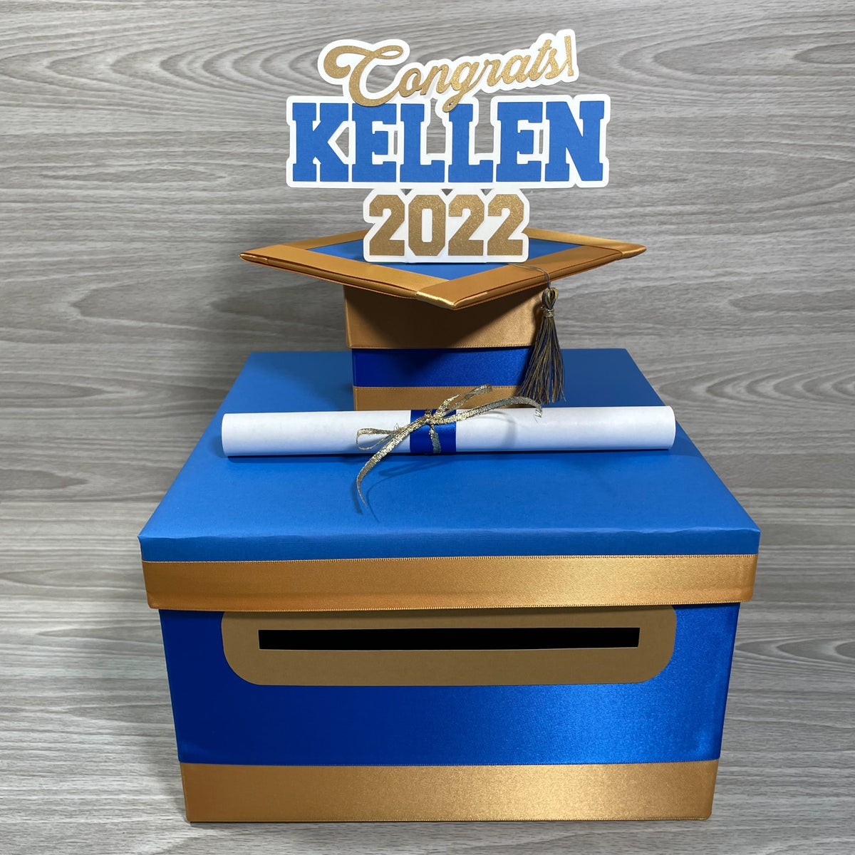 Graduation Card Box - Royal Blue. Old Gold 10x10 | Nepheryn Party