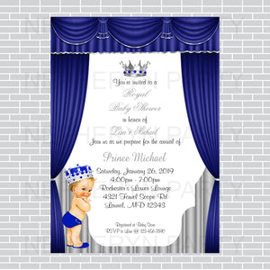 Royal Blue and Silver Little Prince Baby Shower Invite, Blonde