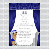 Royal Blue and Silver Little Prince Baby Shower Invite, Brown