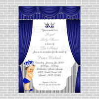 Royal Blue and Silver Little Prince Baby Shower Invite, Brunette