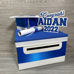 Graduation Card Box - Royal Blue, White 10x10