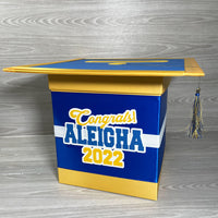 Graduation Cap Card Box - Royal Blue, Yellow Gold
