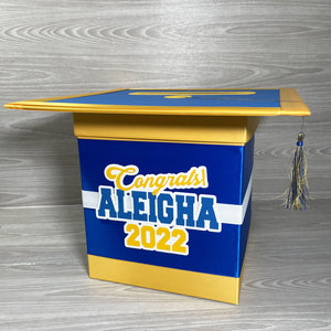 Graduation Cap Card Box - Royal Blue, Yellow Gold