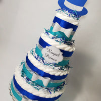 Blue, Teal, & Silver Royal Prince Diaper Cake Centerpiece
