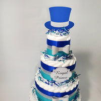 Royal Prince Diaper Cake - Royal Blue, Teal, Silver
