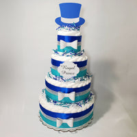 Royal Blue, Teal, & Silver Prince Baby Shower Diaper Cake
