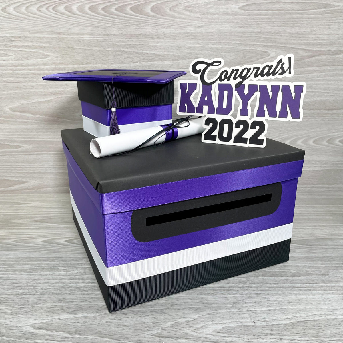 Graduation Card Box - Purple, Black, White 10x10