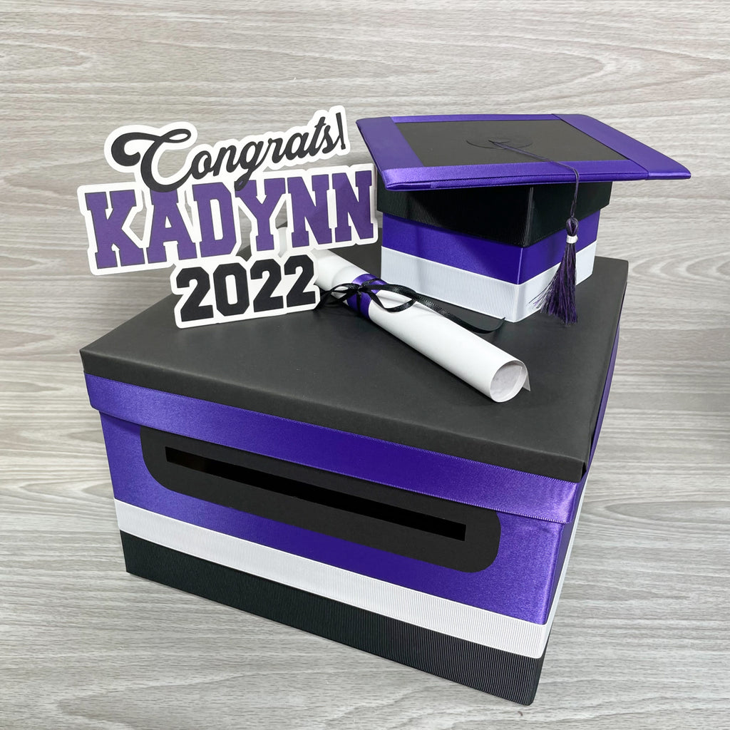 Graduation Card Box - Purple, Black, White 10x10