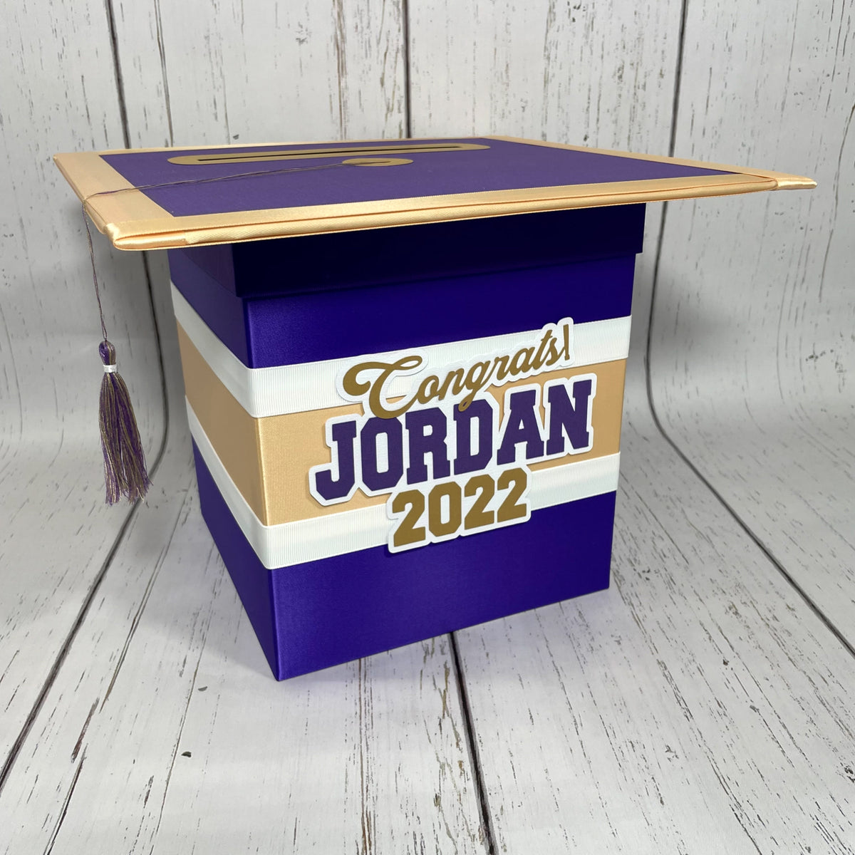 Graduation Cap Card Box - Purple, Light Gold 8x8 Style 1 | Nepheryn Party